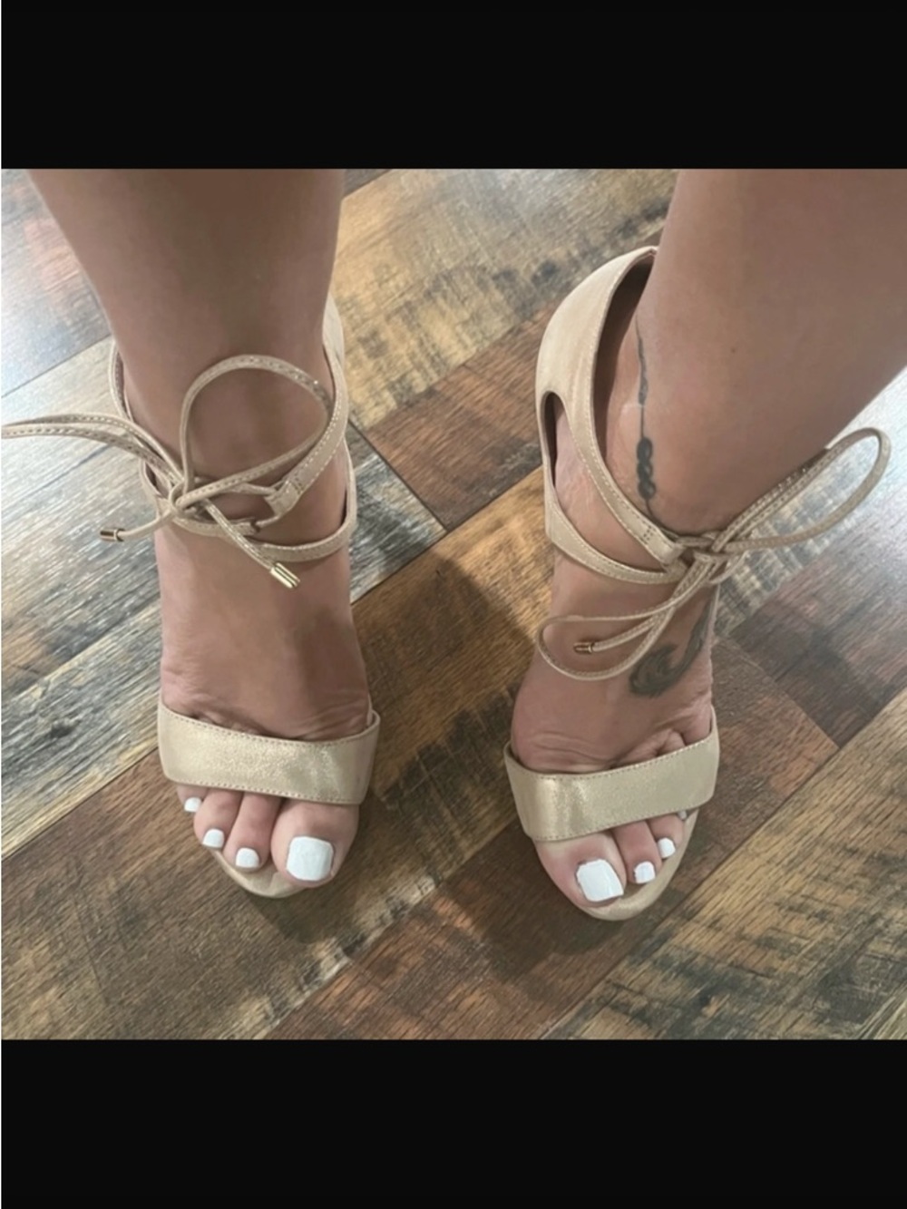 ANTONIO MELANI Metallic Gold Lace-Up Block Heel Sandals
